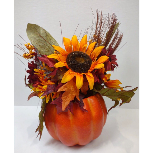 Unbranded Other - Fall Harvest Pumpkin Floral Thanksgiving Autumn Table Centerpiece Decor w Lid!
